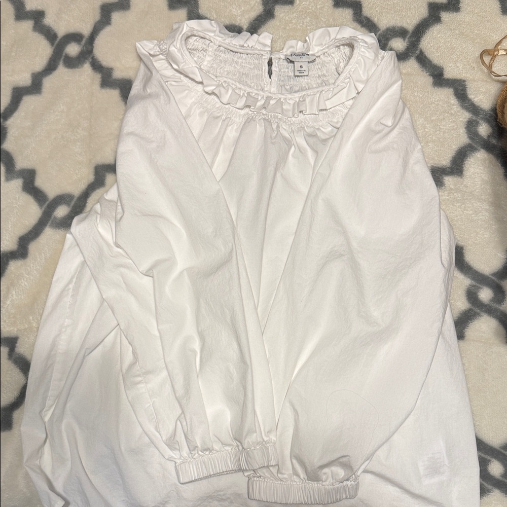 J Crew White Ruffled Blouse